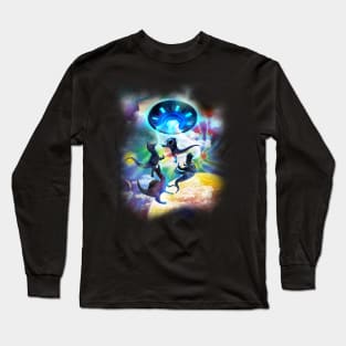 Tie Dye Space Dinosaur UFO Long Sleeve T-Shirt